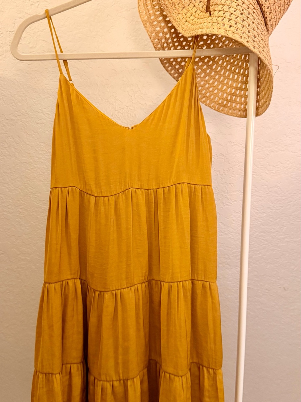 Naked Zebra Mustard Yellow Tiered Spaghetti Strap Dress